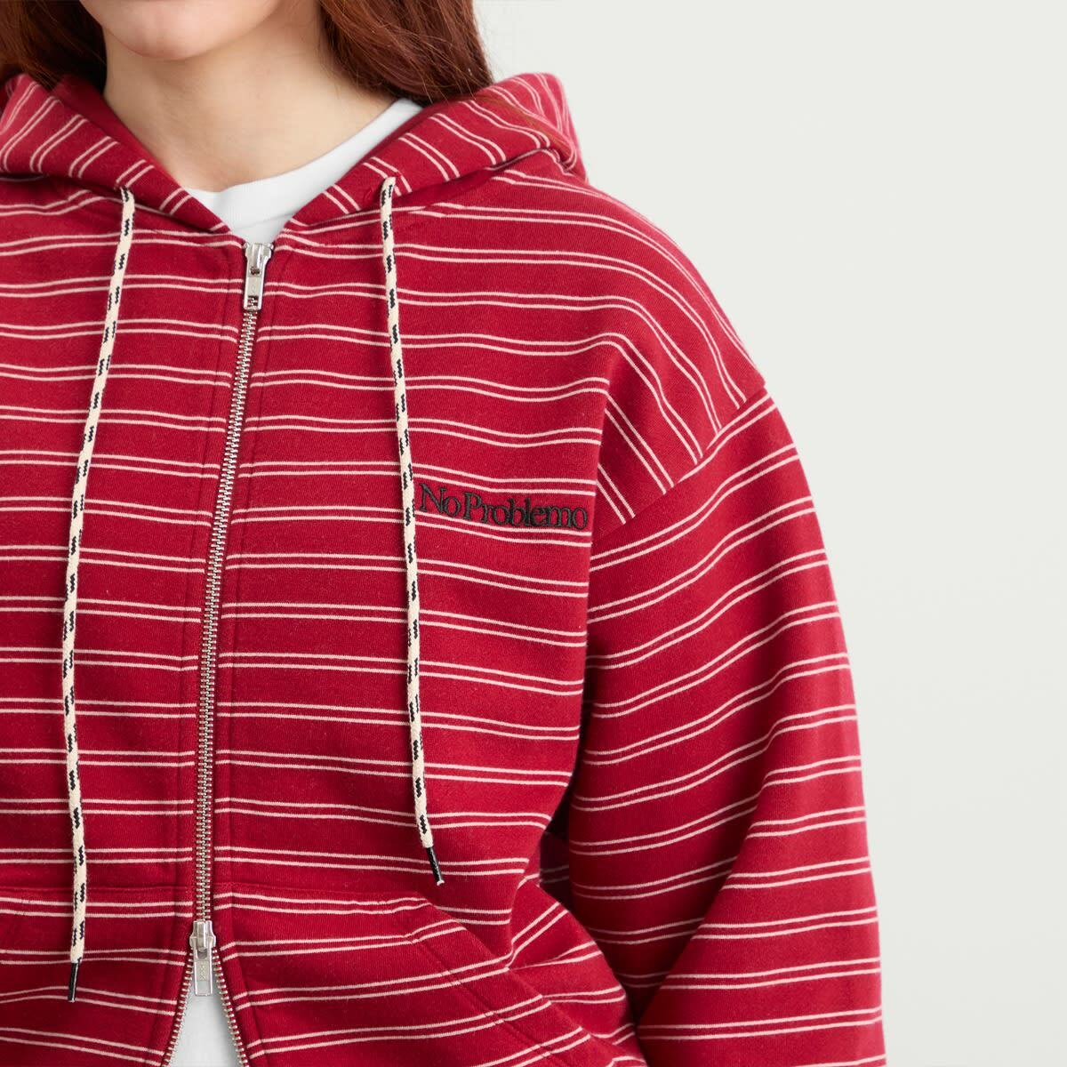 No Problemo Women's Mini Problemo Stripe Zip Hoodie in Red