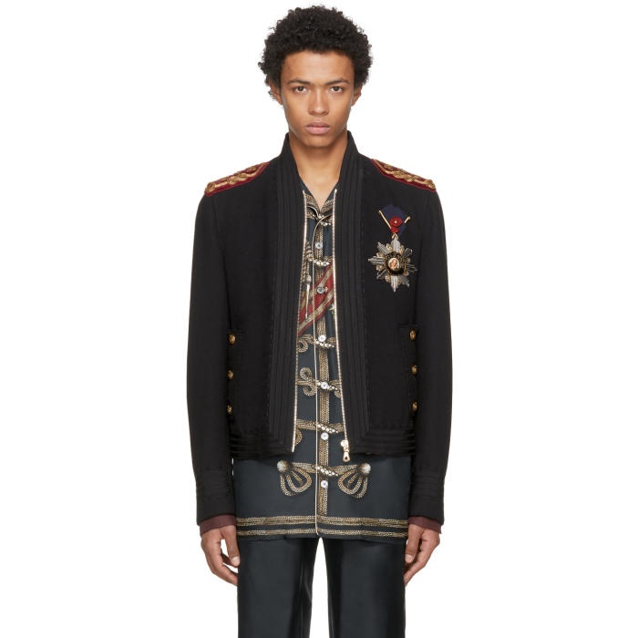 Photo: Dolce and Gabbana Black Embellished Bomber Jacket