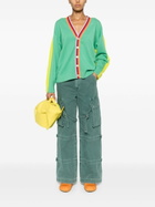 Christopher John Rogers Green Stripe-Trim Wool Cardigan