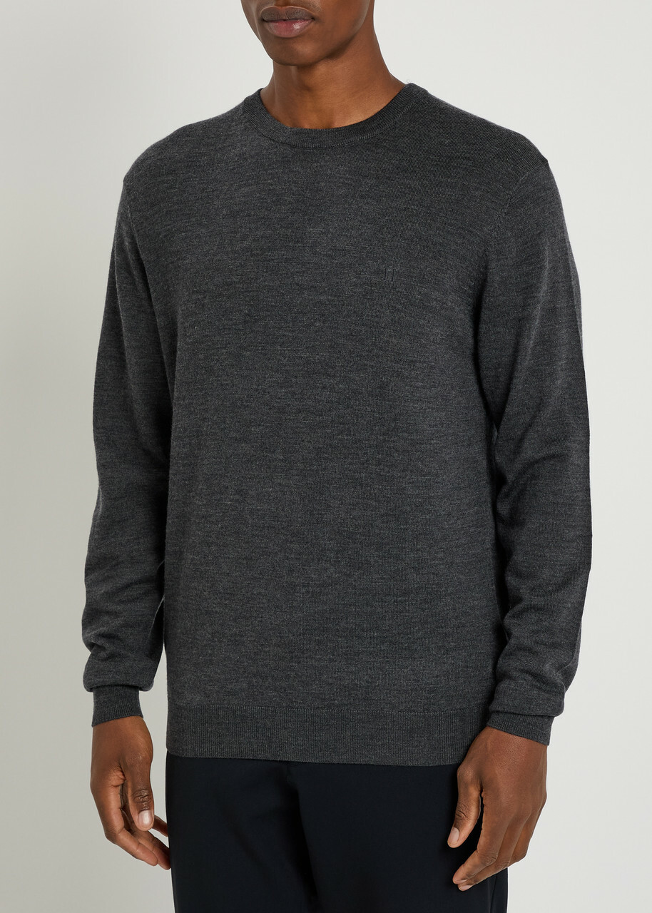 Les Deux Logo Embroidered Merino Wool Jumper Dark Grey