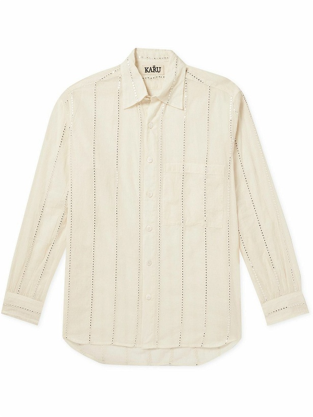 Photo: Karu Research - Embellished Embroidered Cotton-Gauze Shirt - Neutrals