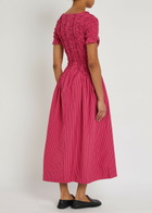 Damson Madder Raphaela Striped Cotton Midi Dress Red