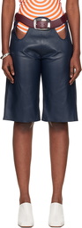 Jean Paul Gaultier Navy 'The Cut-Out Bermuda' Leather Shorts