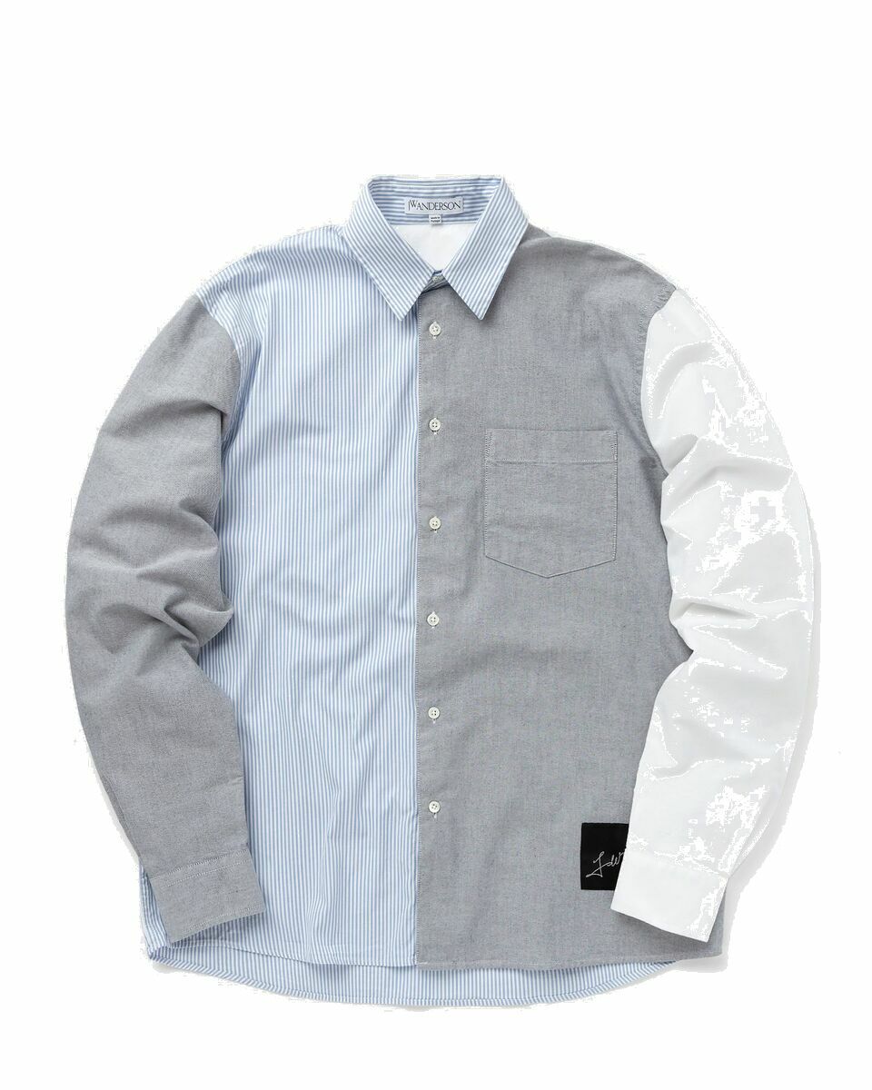 Photo: Jw Anderson Classic Fit Patchwork Shirt Blue|Grey - Mens - Longsleeves