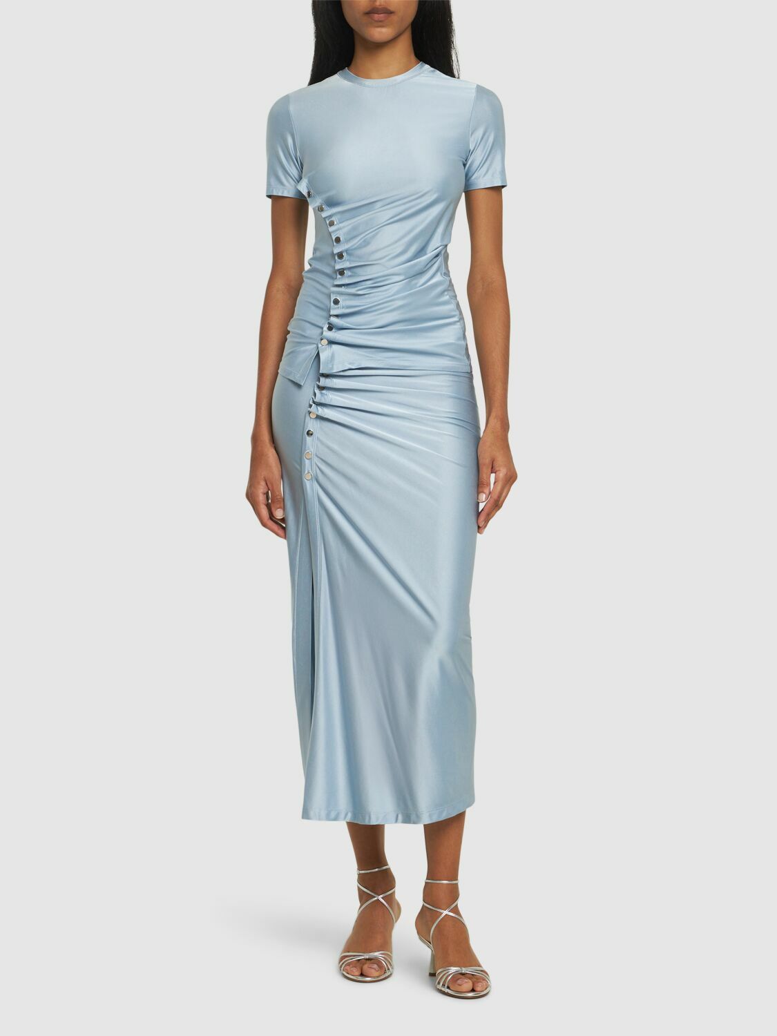 rabanne draped short sleeve dress rabanne Drape Pression Mini Dress