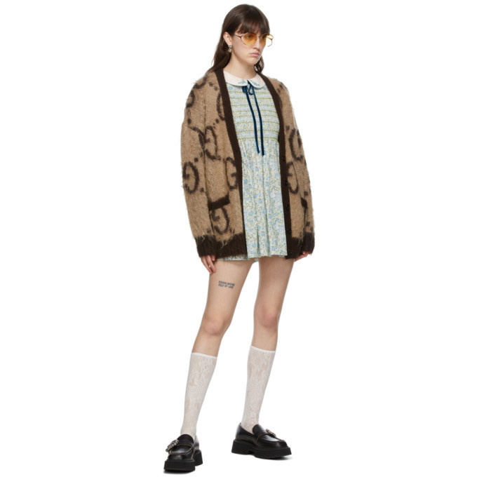 Gucci Reversible Beige & Brown Mohair Oversized Gg Cardigan