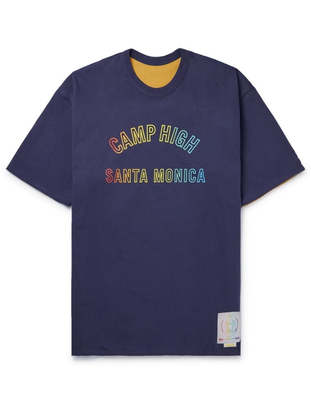 Photo: CAMP HIGH - Pick and Roll Reversible Printed Cotton-Jersey T-Shirt - Blue