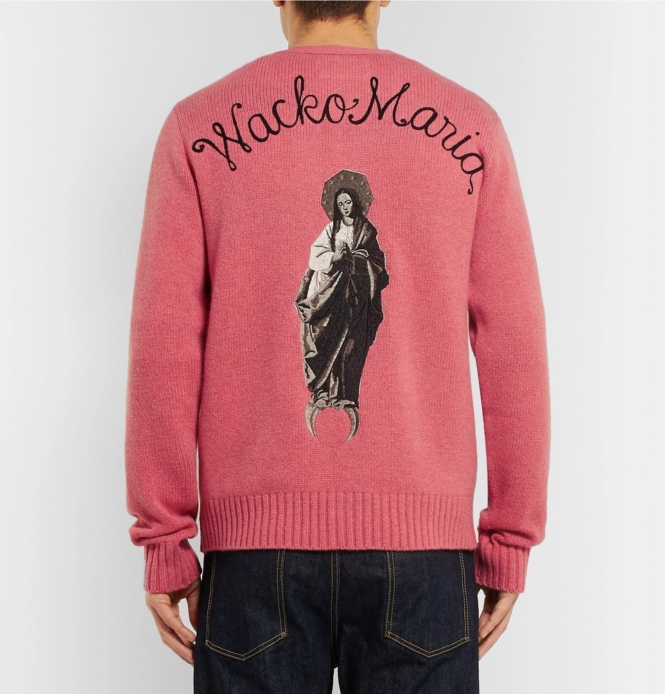 Wacko Maria - Logo-Embroidered Intarsia Wool Cardigan - Men - Pink 
