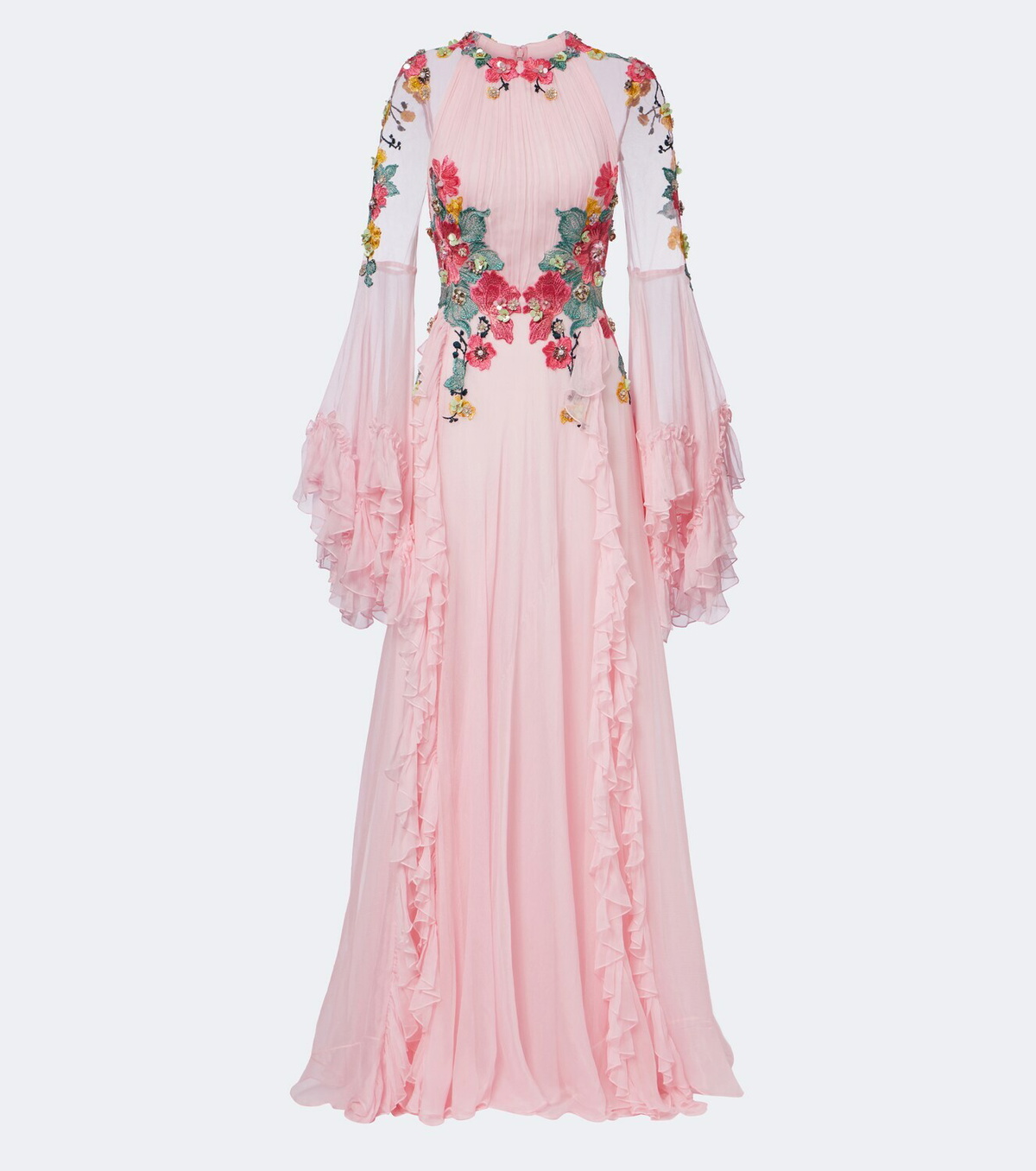 Costarellos Embellished floral-appliqué silk gown