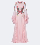 Costarellos Embellished floral-appliqué silk gown