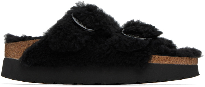 Photo: Birkenstock Black Narrow Arizona Big Buckle Shearling Sandals