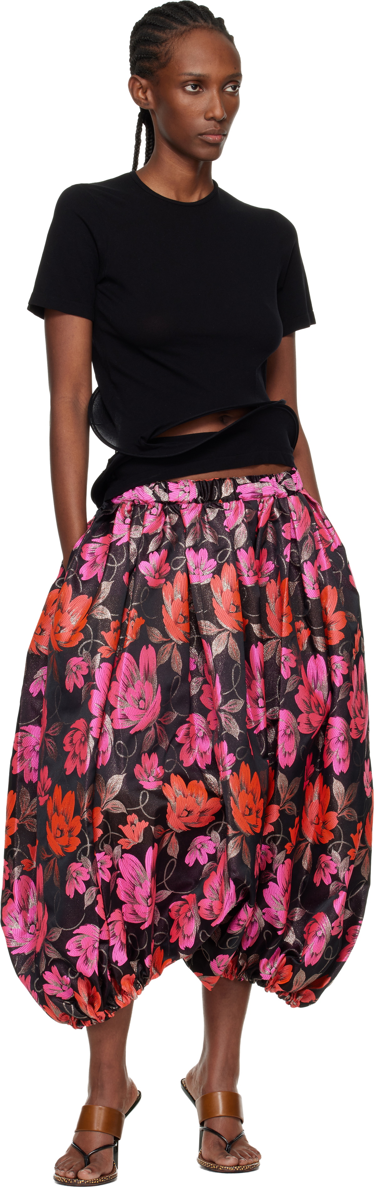 Comme des Garçons Comme des Garçons Black & Pink Jacquard Floral Pattern Trousers