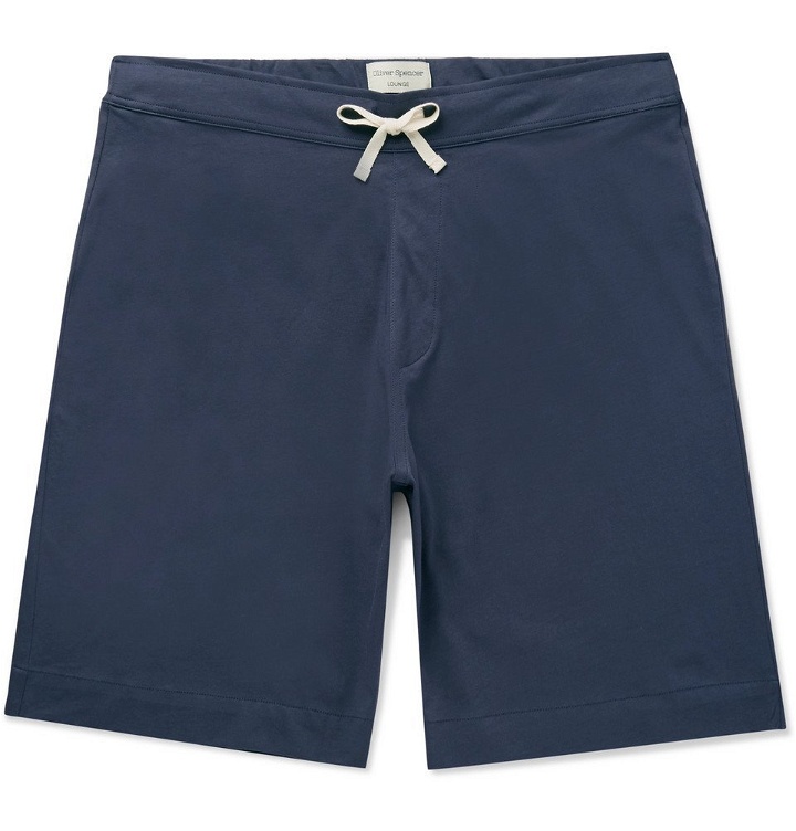 Photo: Oliver Spencer Loungewear - York Supima Cotton-Jersey Shorts - Midnight blue