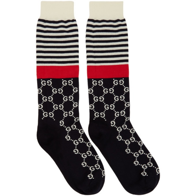 Photo: Gucci Navy and Red Striped GG Socks