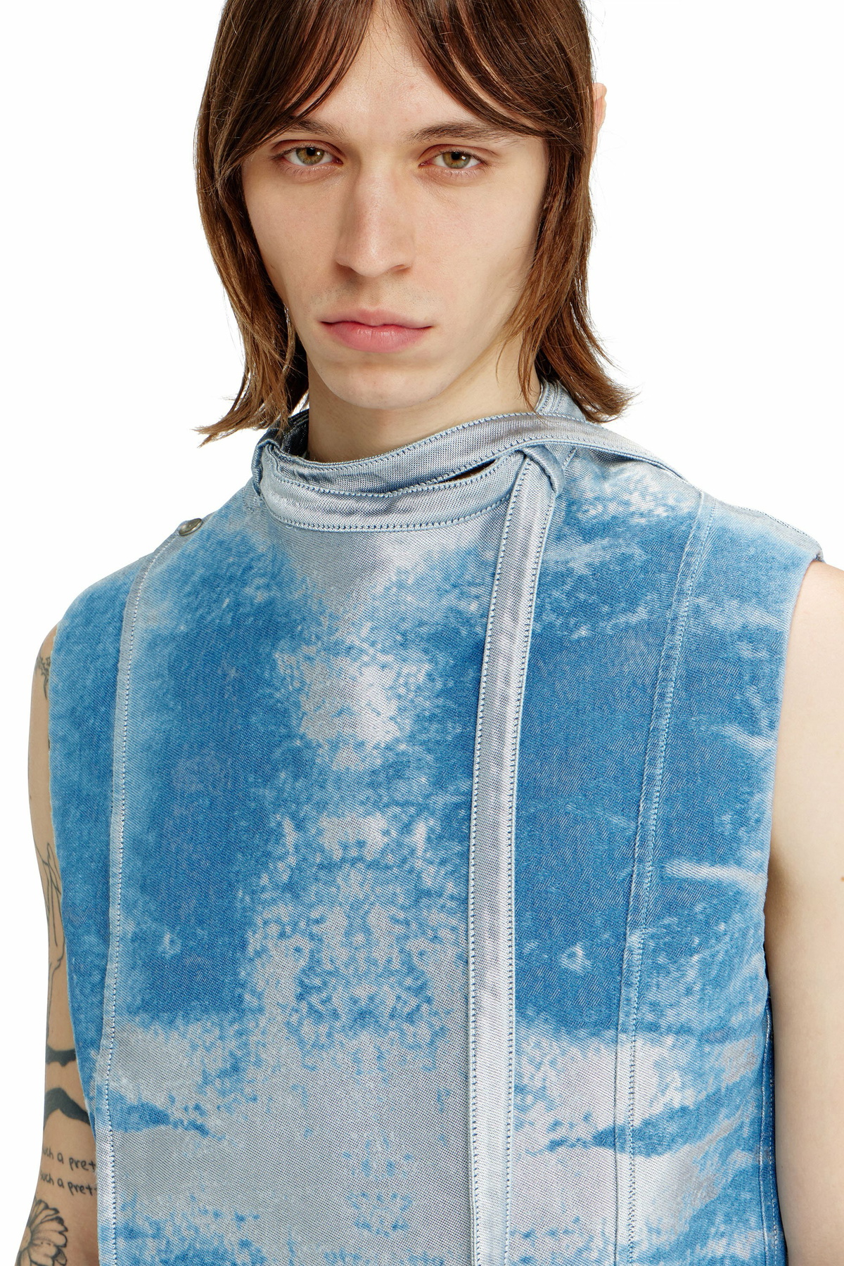 Diesel Sleeveless vest in coloured satin denim - Vests Mens in Blue