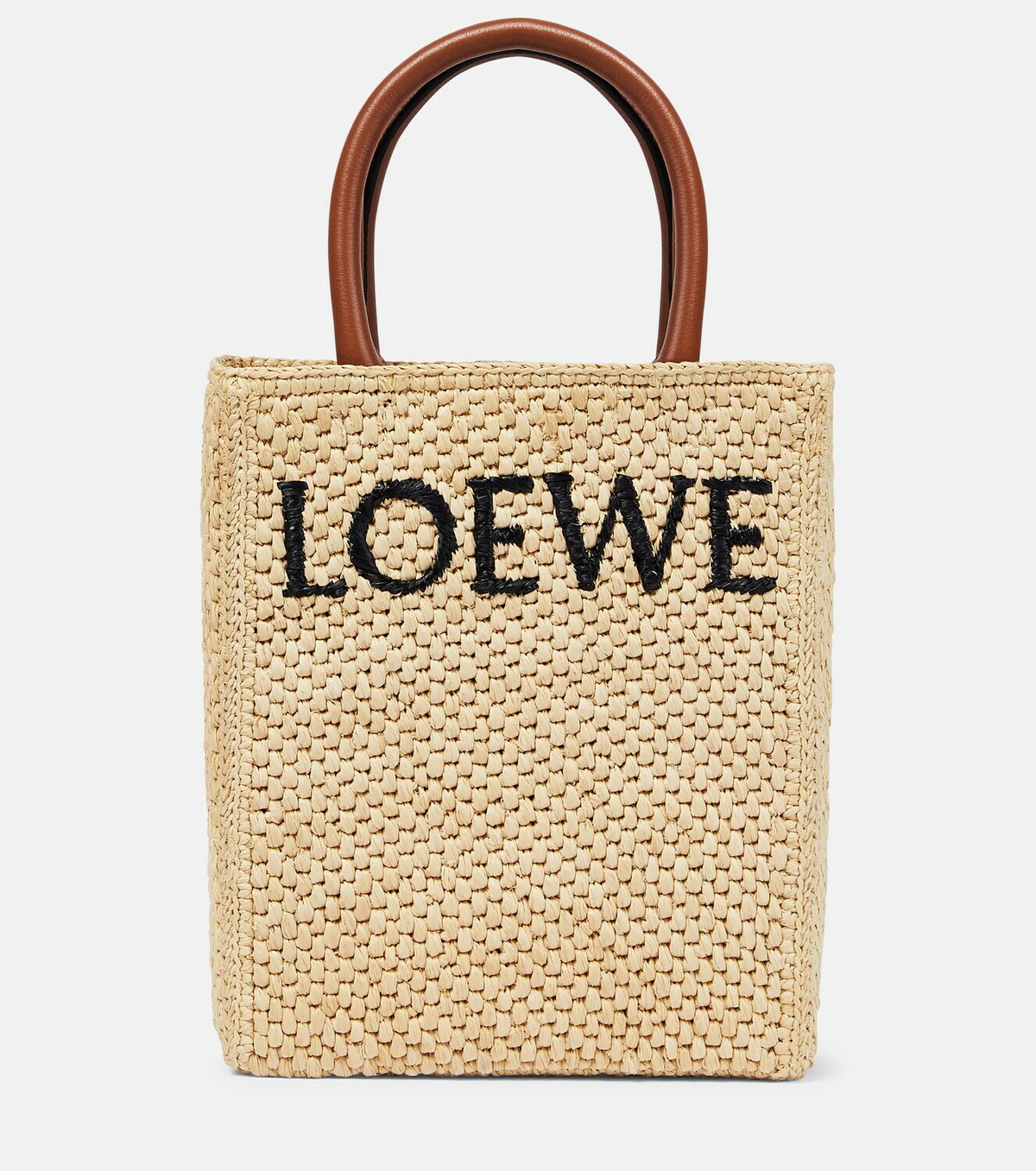 Loewe - Leather-trimmed raffia tote bag