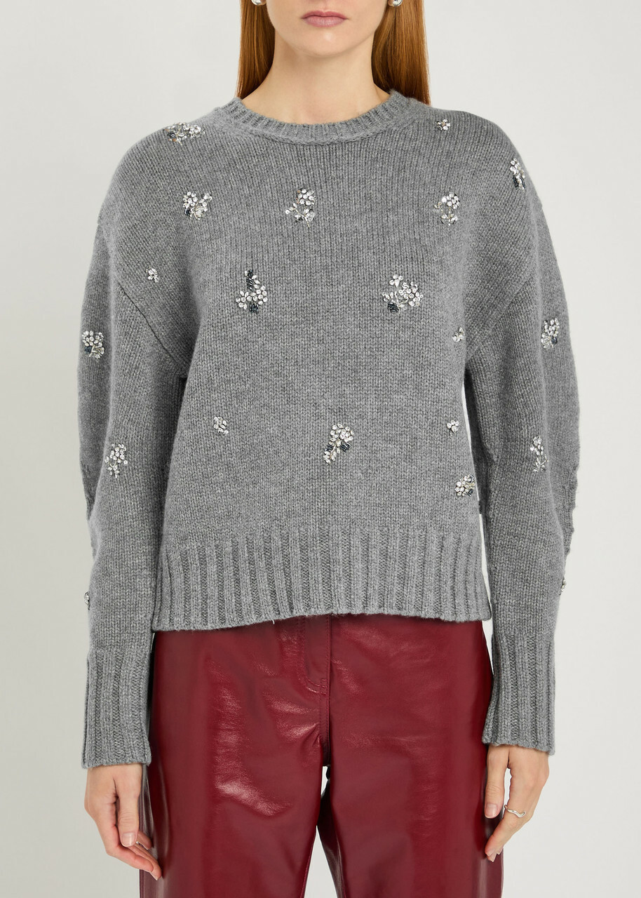 Simkhai Caroline Embellished Wool and Cashmere-blend Jumper Grey
