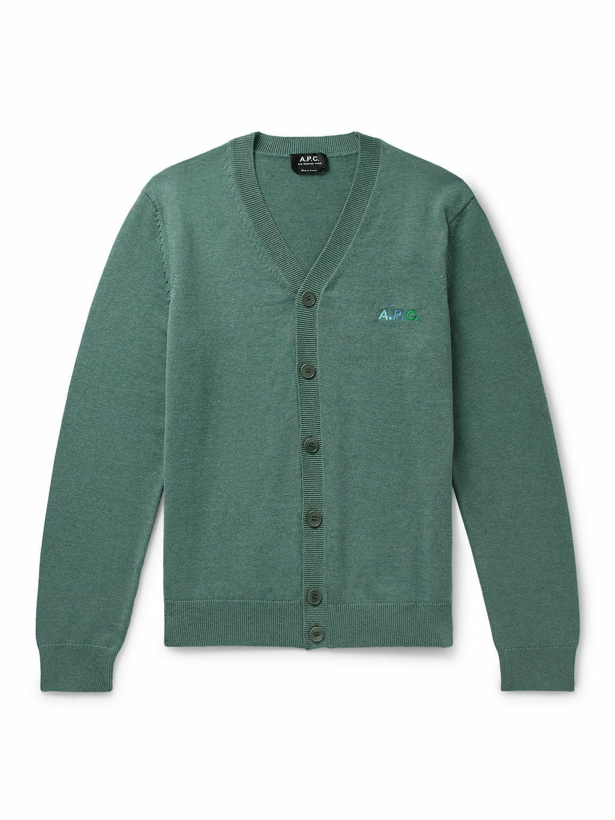 Photo: A.P.C. - Joseph Logo-Embroidered Cotton Cardigan - Green