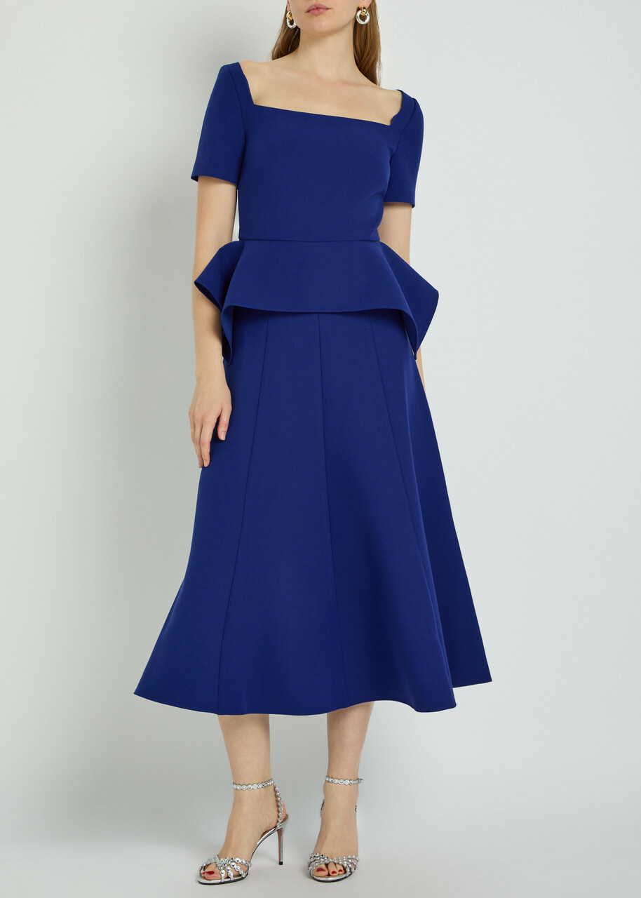 Roland Mouret Peplum-hem Crepe Midi Dress Blue