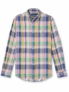 Polo Ralph Lauren - Button-Down Collar Logo-Embroidered Checked Linen Shirt - Neutrals