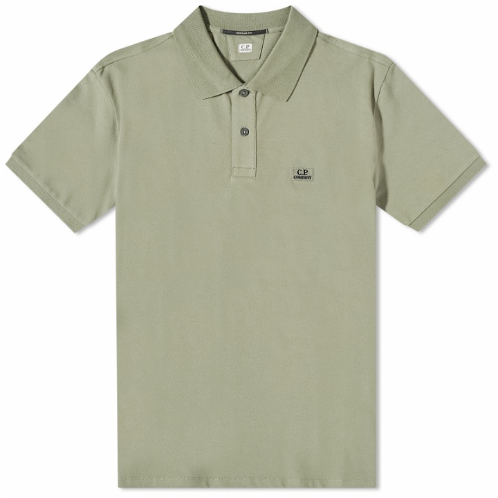 Photo: C.P. Company Men's Patch Logo Polo Shirt in Bronze Green
