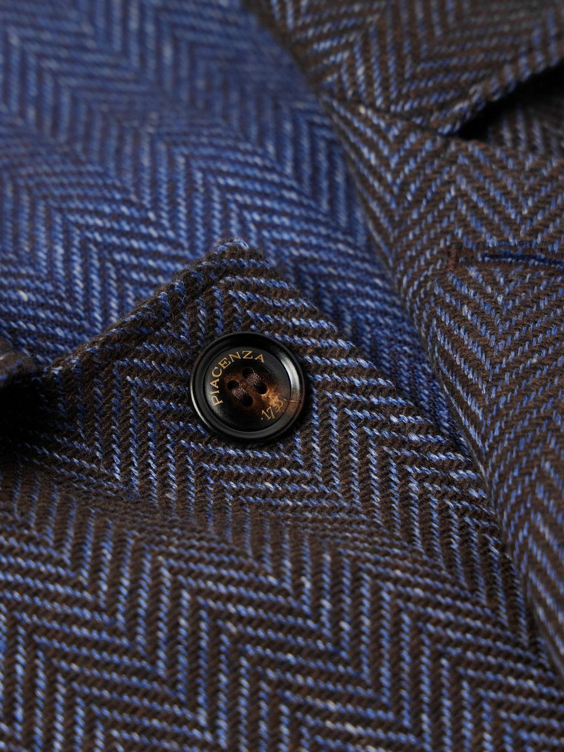 PIACENZA 1733 - Herringbone Wool, Linen and Cashmere-Blend Overshirt - Blue