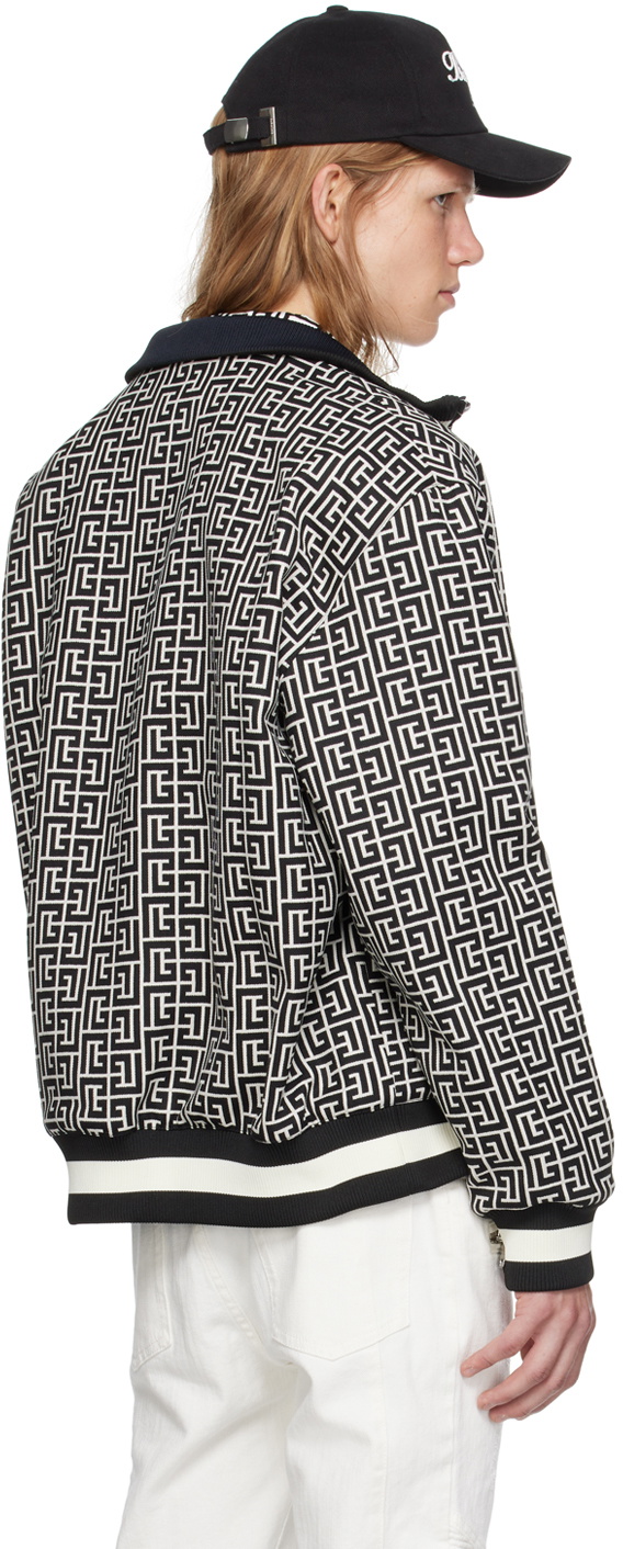 Balmain Black & Off-White Monogram Reversible Bomber Jacket Balmain