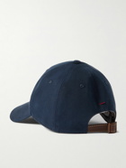 Brunello Cucinelli - Logo-Embroidered Leather-Trimmed Cotton-Twill Baseball Cap - Blue