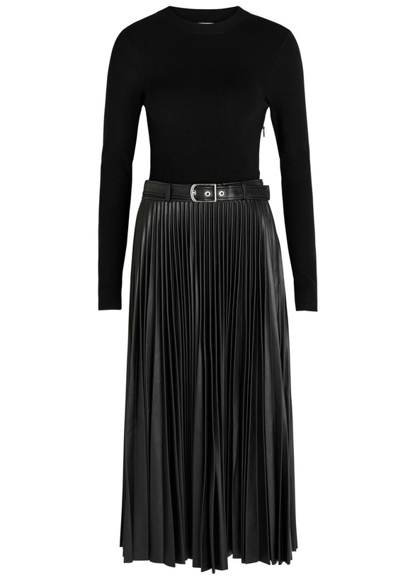 Photo: Simkhai Abilene Belted Knit and Faux Leather Midi Dress Black
