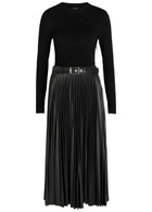 Simkhai Abilene Belted Knit and Faux Leather Midi Dress Black