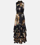 Camilla Belted floral tiered silk maxi dress