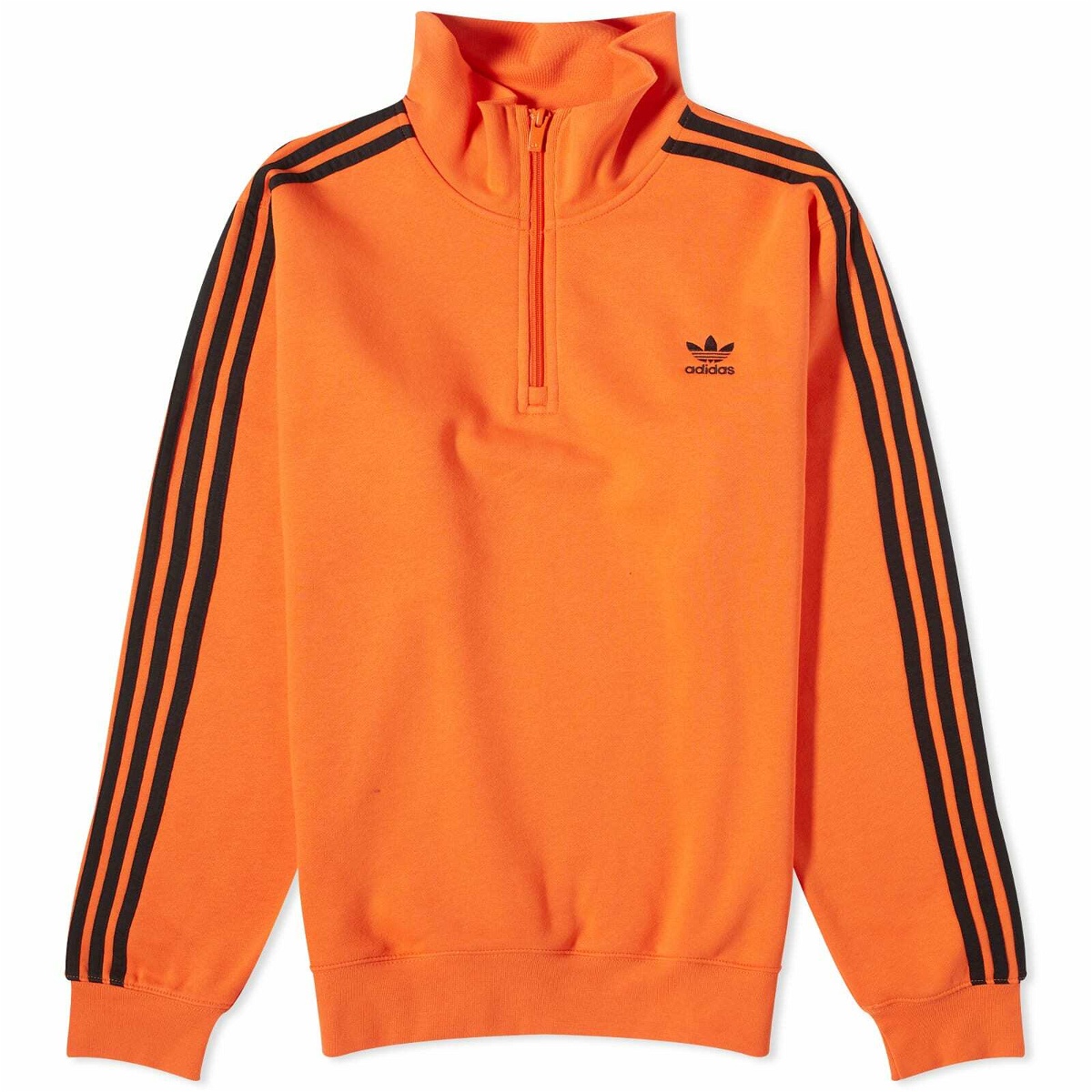 Photo: Adidas Men's 3 Stripe Half Zip Crew Sweater in Orange/Black