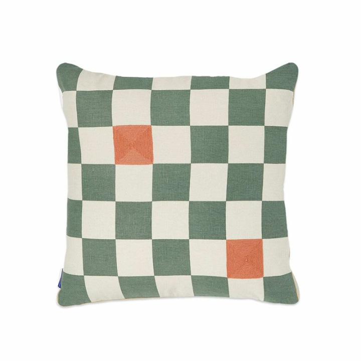 Photo: The Conran Shop Check Embroidered Cushion in Green/Orange