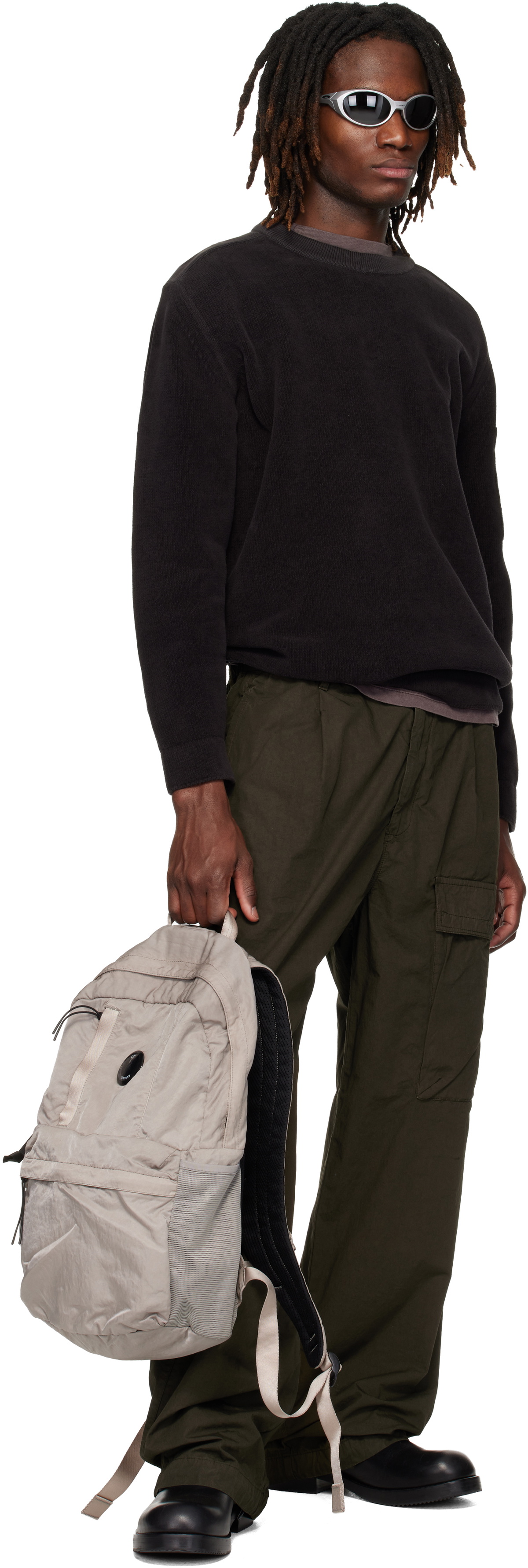 C.P. Company Black Cotton Chenille Lens Sweater