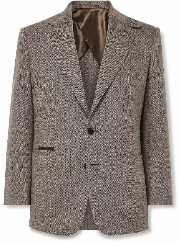 Photo: Purdey - Hacking Leather-Trimmed Herringbone Wool and Cashmere-Blend Tweed Blazer - Neutrals