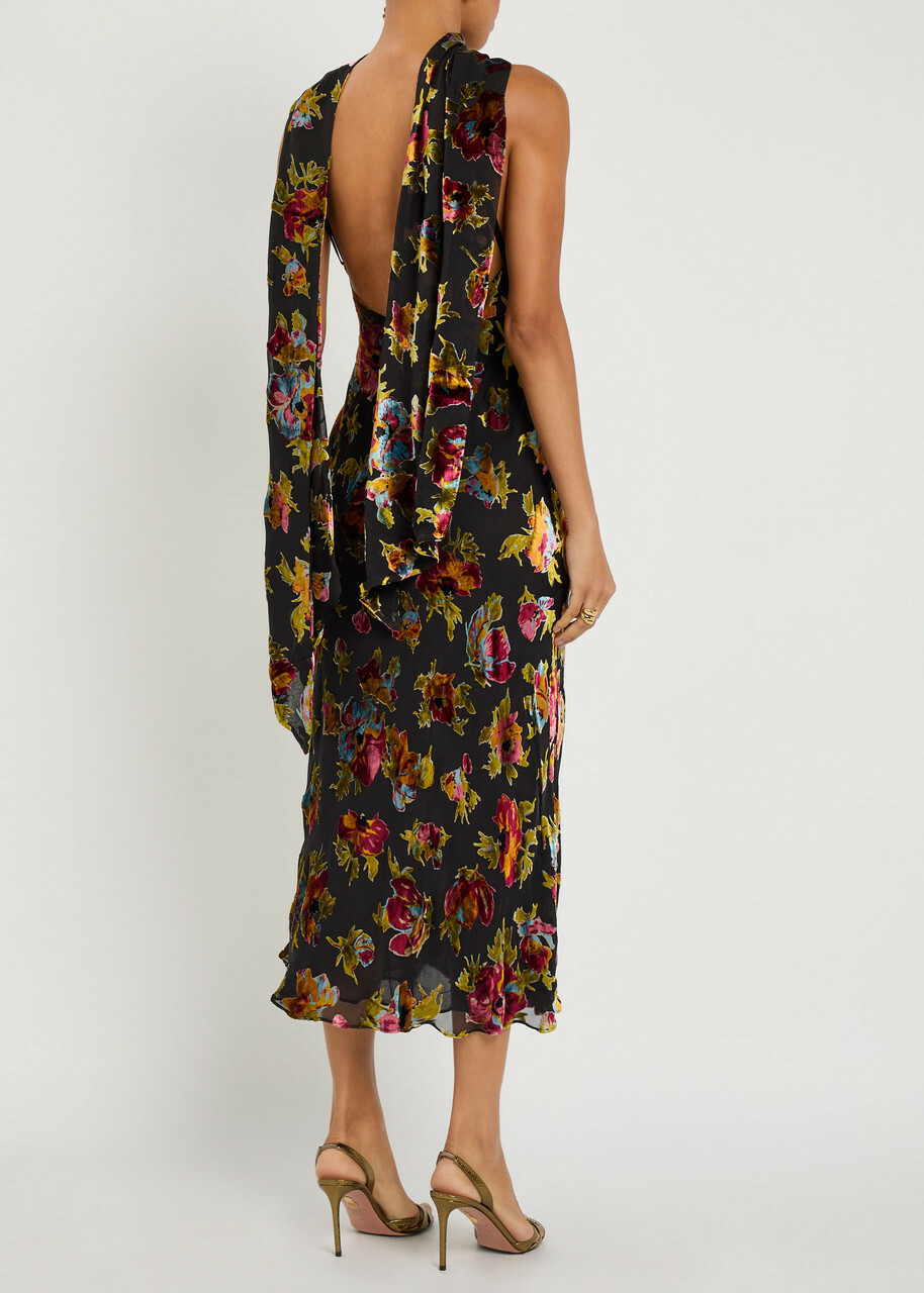 Rixo Hayley Scarf-effect Chiffon Midi Dress Multicoloured