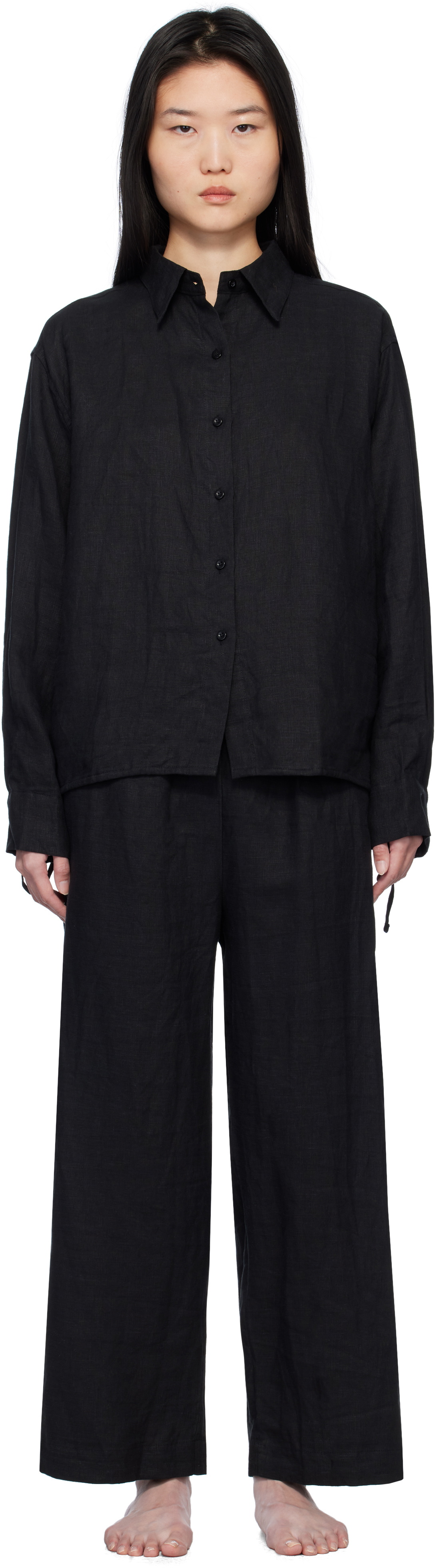 Deiji Studios Black Tie Split Pyjama Set