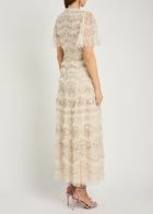Needle & Thread Marina Ruffled Floral Embellished Tulle Gown Cream