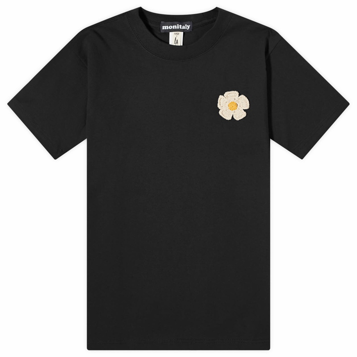 Photo: Monitaly Men's Crochet Flower T-Shirt in Black