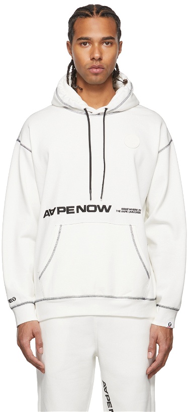 Photo: AAPE by A Bathing Ape White Contrast Stitch Logo Hoodie