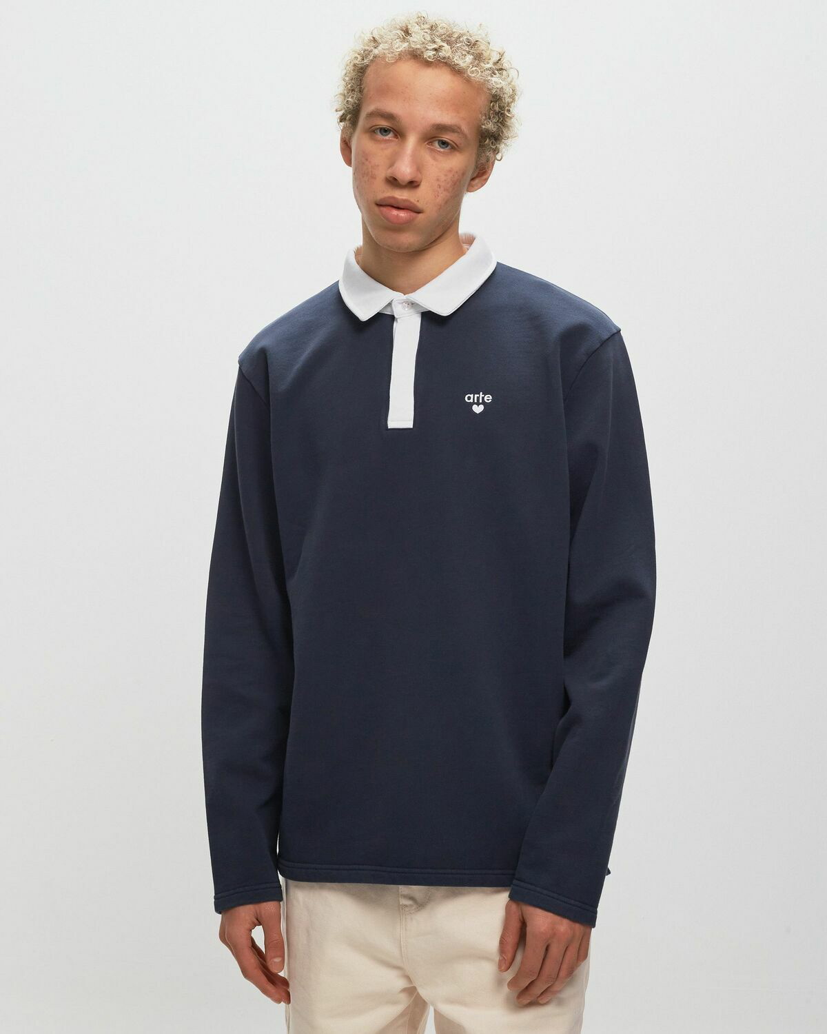 Arte Antwerp Longsleeve Polo Contrast Collar Blue Mens Polos