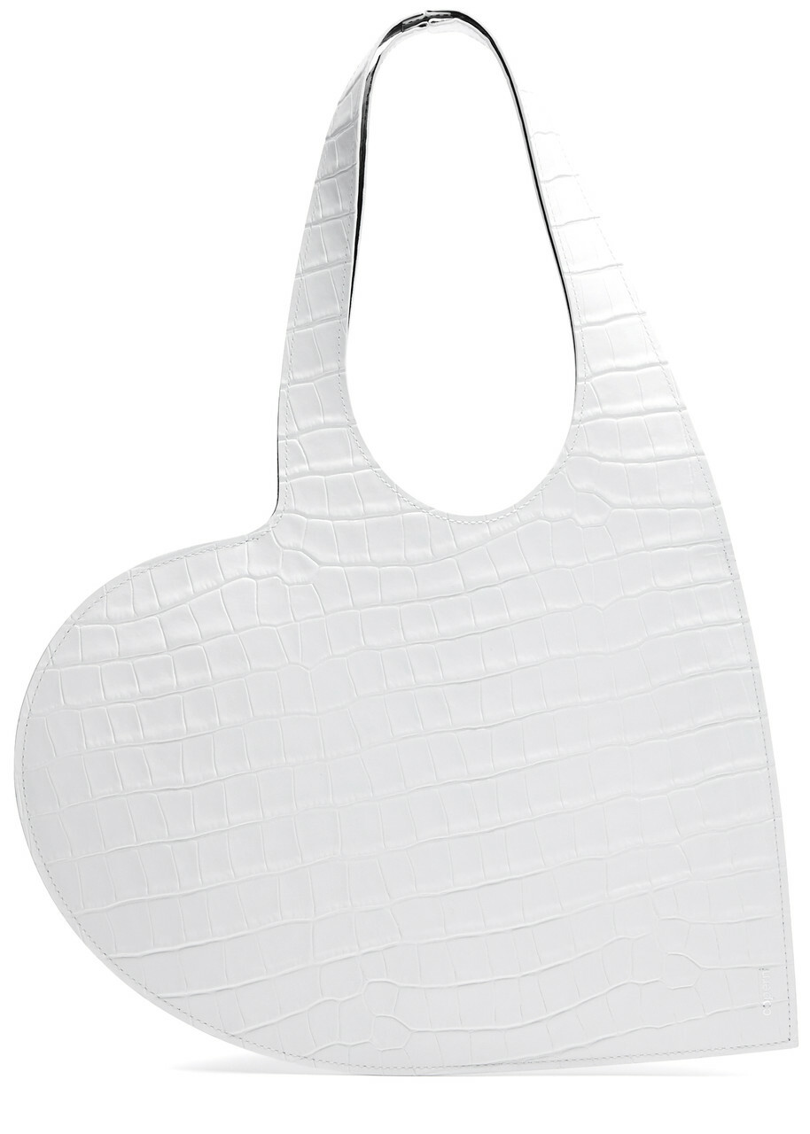 Coperni Heart Mini Crocodile-effect Leather Tote - White - One 
