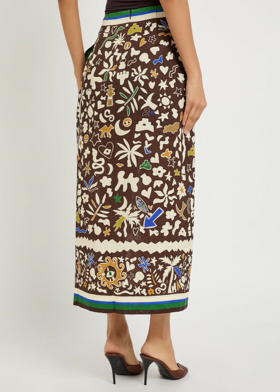 Alemais Maroc Printed Linen Midi Wrap Skirt Multicoloured