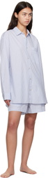 Tekla White & Blue Poplin Pyjama Shorts