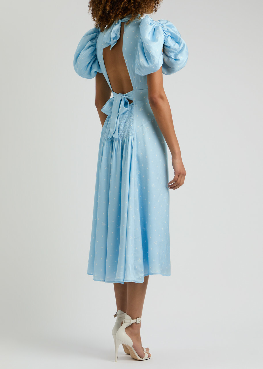 Rotate Birger Christensen Polka-dot Satin Midi Dress Light Blue ROTATE Birger Christensen Rotate Birger Christensen Polka-dot Satin Midi Dress Light Blue ROTATE Birger Christensen