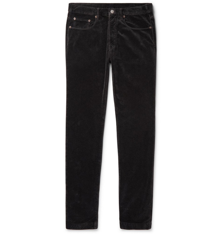 Photo: Massimo Alba - Slim-Fit Tapered Cotton-Velvet Trousers - Black