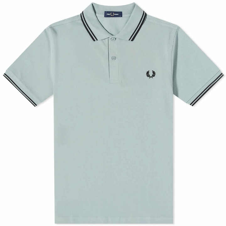 Photo: Fred Perry Authentic Men's Slim Fit Twin Tipped Polo Shirt in Silver Blue/Black