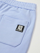 Balmain - Slim-Fit Panelled Logo-Appliquéd Cotton-Jersey Sweatpants - Blue