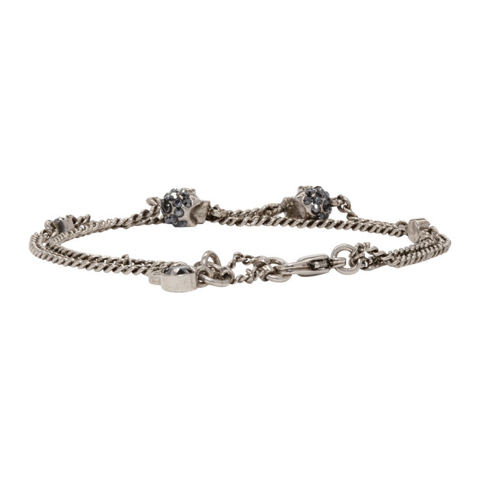 Alexander McQueen Silver Double Chain Skull Bracelet
