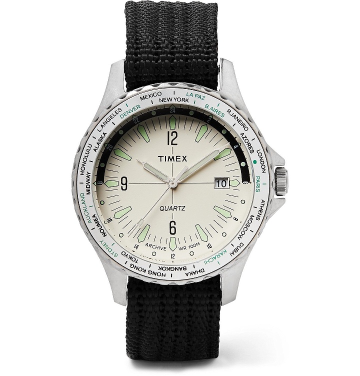 Photo: Timex - Archive Navi World Time 38mm Stainless Steel and Nylon-Webbing Watch - White